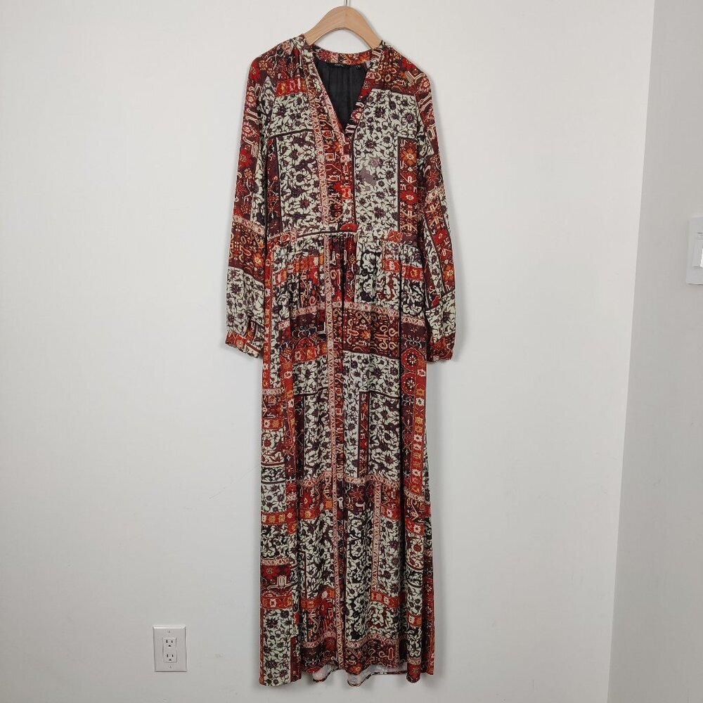 Iconic Women's Maxi Boho Dress in Red Size 10 Bohemian Cottagecore Artsy